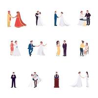 Wedding ceremony flat color vector faceless characters set