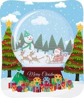 Merry Christmas font with Santa Claus on a sleigh in snow scene vector