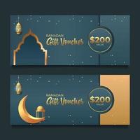 Ramadan gift voucher with golden style vector