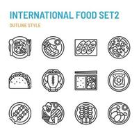 International cuisine in outline icon and symbol set vector