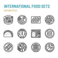 International cuisine in outline icon and symbol set vector