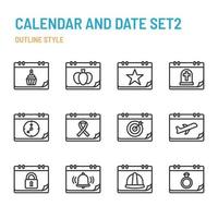 Calendar and Date in outline icon and symbol set vector