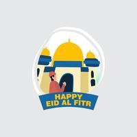 Happy Eid al Fitr Islamic Flat illustration with mosque vector
