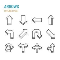 3d arrows in outline icon and symbol set vector