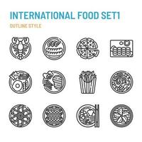 International cuisine in outline icon and symbol set vector