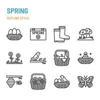 Spring season in outline icon and symbol set vector