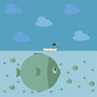 A great fishing trip with person in boat and large and small fish vector