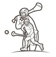 Hurling Sport Men Players Action Outline Poses vector