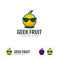 Cool Geek Fruit logo designs vector, Orange Fruit Mascot logo symbol vector