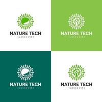 Set of Nature Tech logo template, Green Technology logo concept, Growth Technology, Tech tree logo symbol vector