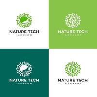 conjunto de plantilla de logotipo de tecnología de naturaleza, concepto de logotipo de tecnología verde, tecnología de crecimiento, símbolo de logotipo de árbol tecnológico vector