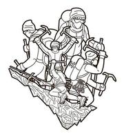 Group of people Hikers Climbing Mountain Outline Style vector