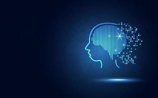 Futuristic blue human digital circuit and microchip in brain as artificial intelligence or AI robotics vector