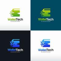 conjunto de vector de concepto de diseños de logotipo de tecnología de billetera, símbolo de plantilla de logotipo de billetera digital