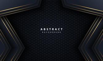 Flecha de línea dorada abstracta en negro con diseño de malla hexagonal Ilustración de vector de fondo de tecnología futurista de lujo moderno.