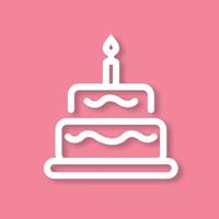 Birthday cake icon on pink background. Digital paper art concept with shadow. Outline icon vector