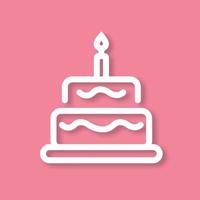 Birthday cake icon on pink background. Digital paper art concept with shadow. Outline icon vector