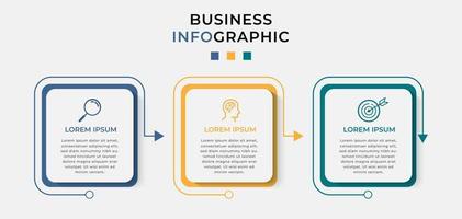 Plantilla mínima de infografías de negocios. línea de tiempo con 3 pasos, opciones e iconos de marketing vector