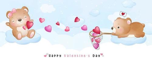 Cute doodle bear for valentines day collection vector