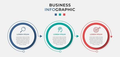 Plantilla mínima de infografías de negocios. línea de tiempo con 3 pasos, opciones e iconos de marketing vector