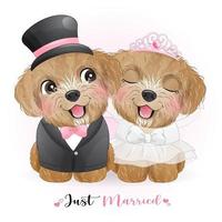 Cute doodle dogs with wedding clothes for valentines day vector