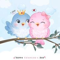 lindos pájaros doodle para el día de san valentín