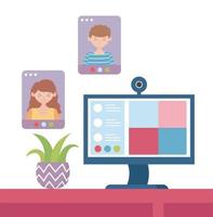 Online meeting concept with computer vector