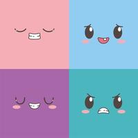 expresiones de caras diferentes kawaii vector