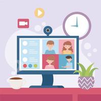 Online meeting concept with computer vector