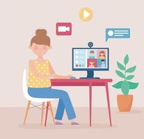 Online meeting concept with woman on the computer vector
