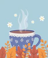 diseño de la hora del café con decoración de hojas de otoño vector