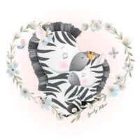 Cute doodle zebra with floral illustration vector