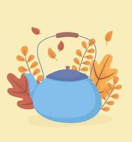 coffee time design with teapot and autumn leaves decoration vector