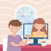 Online meeting concept with young man on the computer vector