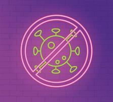 Neon light with coronavirus prevention icon vector