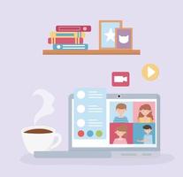 Online meeting concept with laptop vector