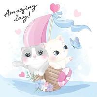 Cute little kitty with watercolor illustration vector