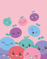 Cartoon kawaii fruits with different faces expressions vector