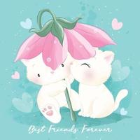 Cute little kitty with watercolor illustration vector