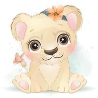Cute little lion with watercolor illustration vector