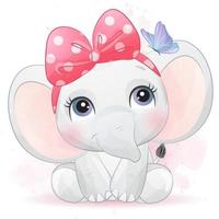 Cute little elephant with watercolor illustration