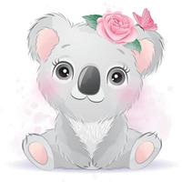 Cute little koala bear with watercolor illustration vector