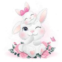 Cute little bunny with watercolor illustration