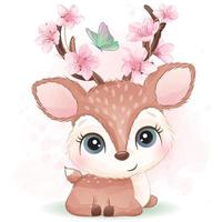 Cute little deer with watercolor illustration vector