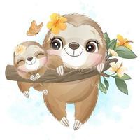 Cute little sloth with watercolor illustration vector