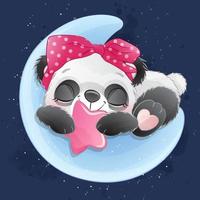 Cute little panda with watercolor illustration vector