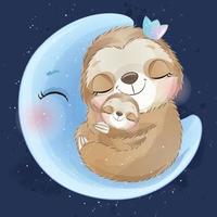 Cute little sloth with watercolor illustration vector