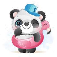 Cute little panda with watercolor illustration vector