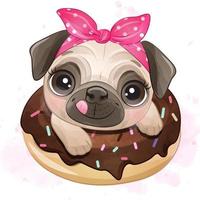 Cute little pug with watercolor illustration vector