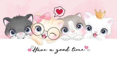 Cute little kittens with watercolor effect illustration vector